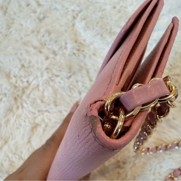 Chanel Coco Pink bifold WOC wallet on chain w Gold Accents & charm vintage - Picture 13 of 16